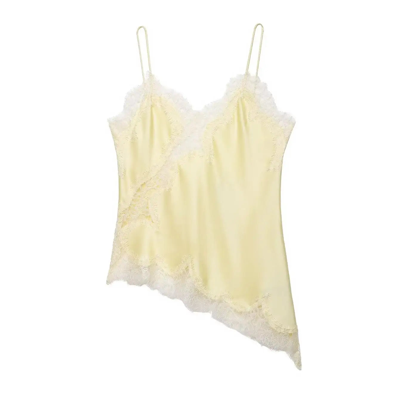 Lace-Splice Backless Cami | Women's V-Neck Asymmetric Sling Top