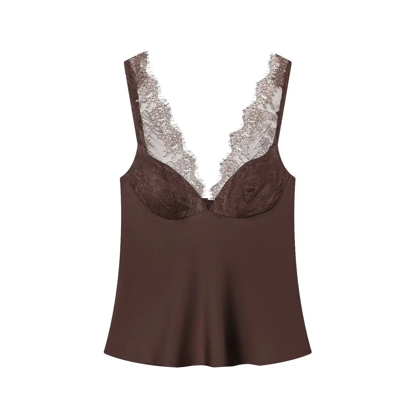 Lace-Panel Deep-V Cami Top | Women's Sleeveless Sling Casualwear