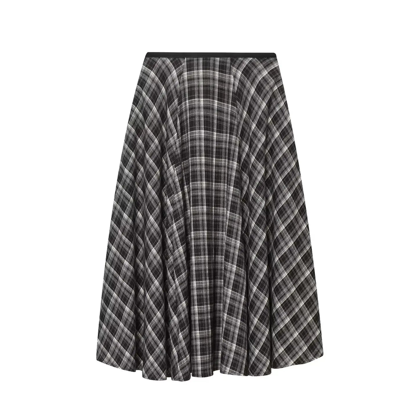 Plaid A-Line Midi Skirt | Women's Vintage Umbrella Skirt with Pockets