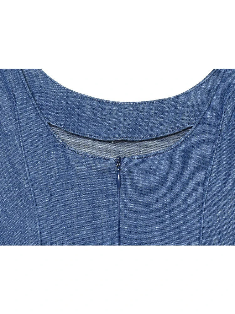 Denim Sleeveless Midi Dress | Women's Slim-Fit A-Line Slip Dress