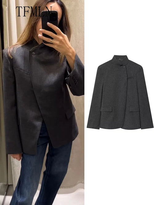 Stand-Collar Single-Button Blazer | Women's Relaxed Tailored Outerwear