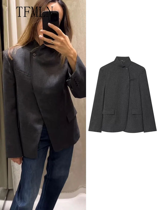 Stand-Collar Single-Button Blazer | Women's Relaxed Tailored Outerwear