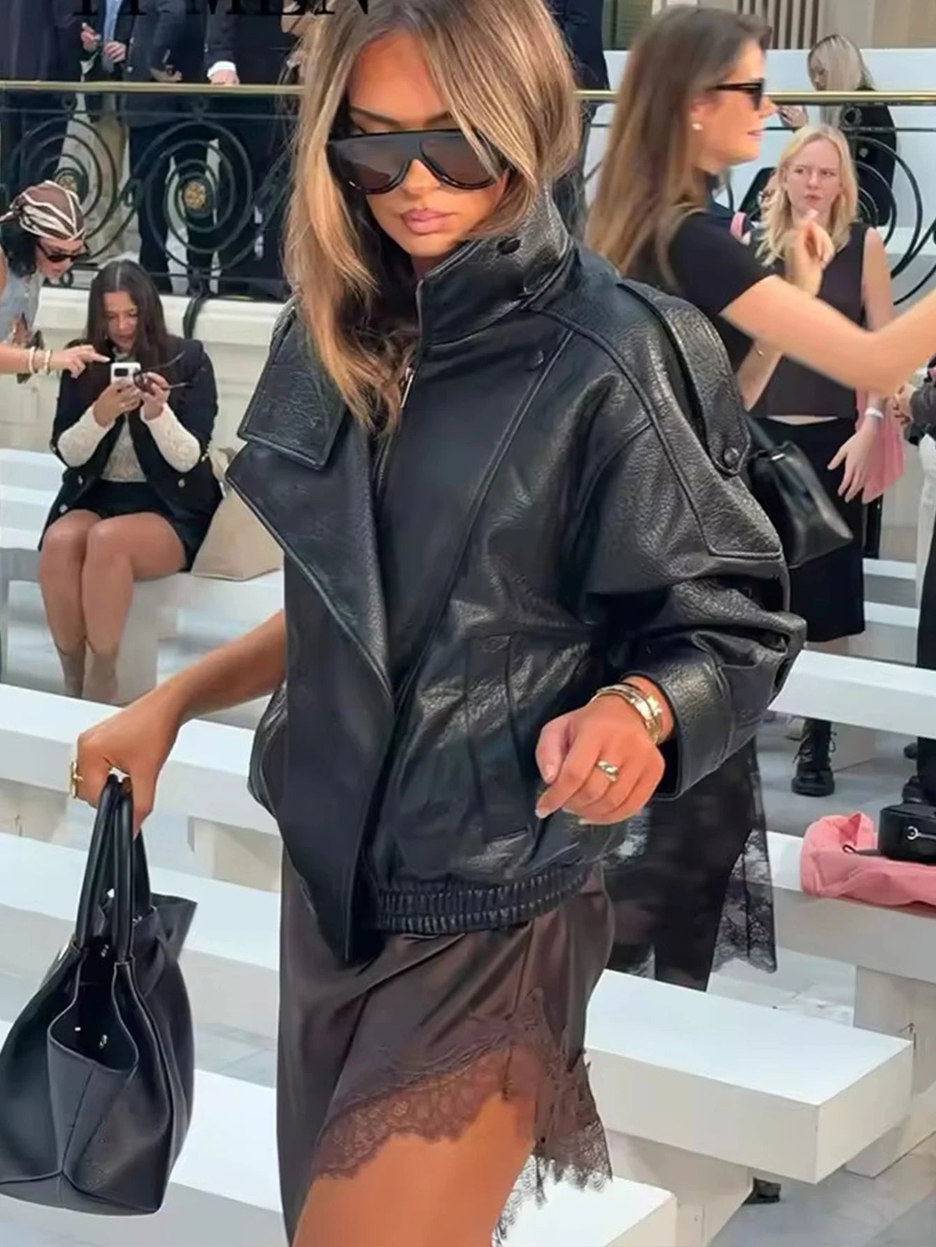 Oversized Faux Leather Biker Jacket | Women's Autumn-Winter Outerwear