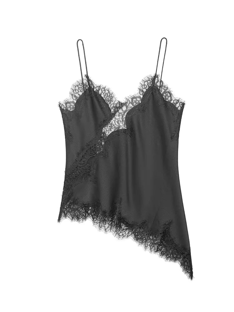 Lace-Splice Backless Cami | Women's V-Neck Asymmetric Sling Top