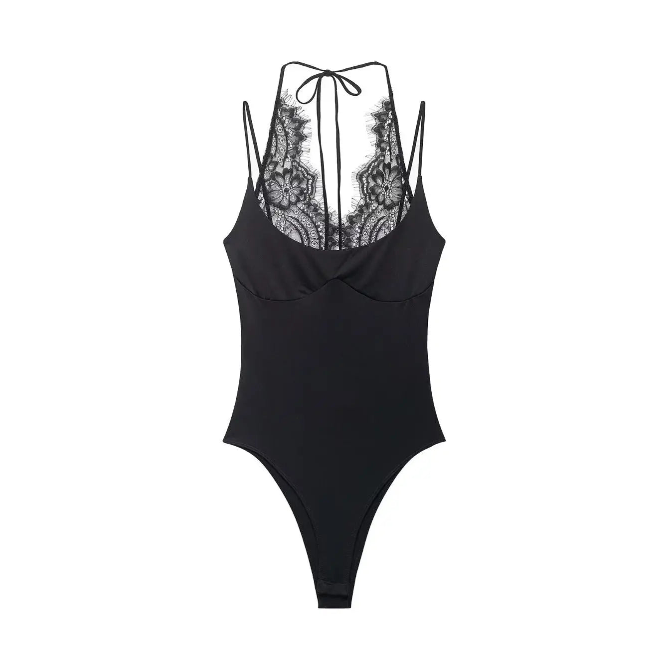 Lace-Panel Backless Sling Bodysuit | Women's Sleeveless Fitted Top