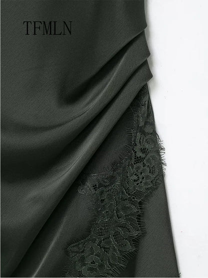 Lace-Trim Pleated Strap Dress | Women's Asymmetric Sleeveless Occasion Dress
