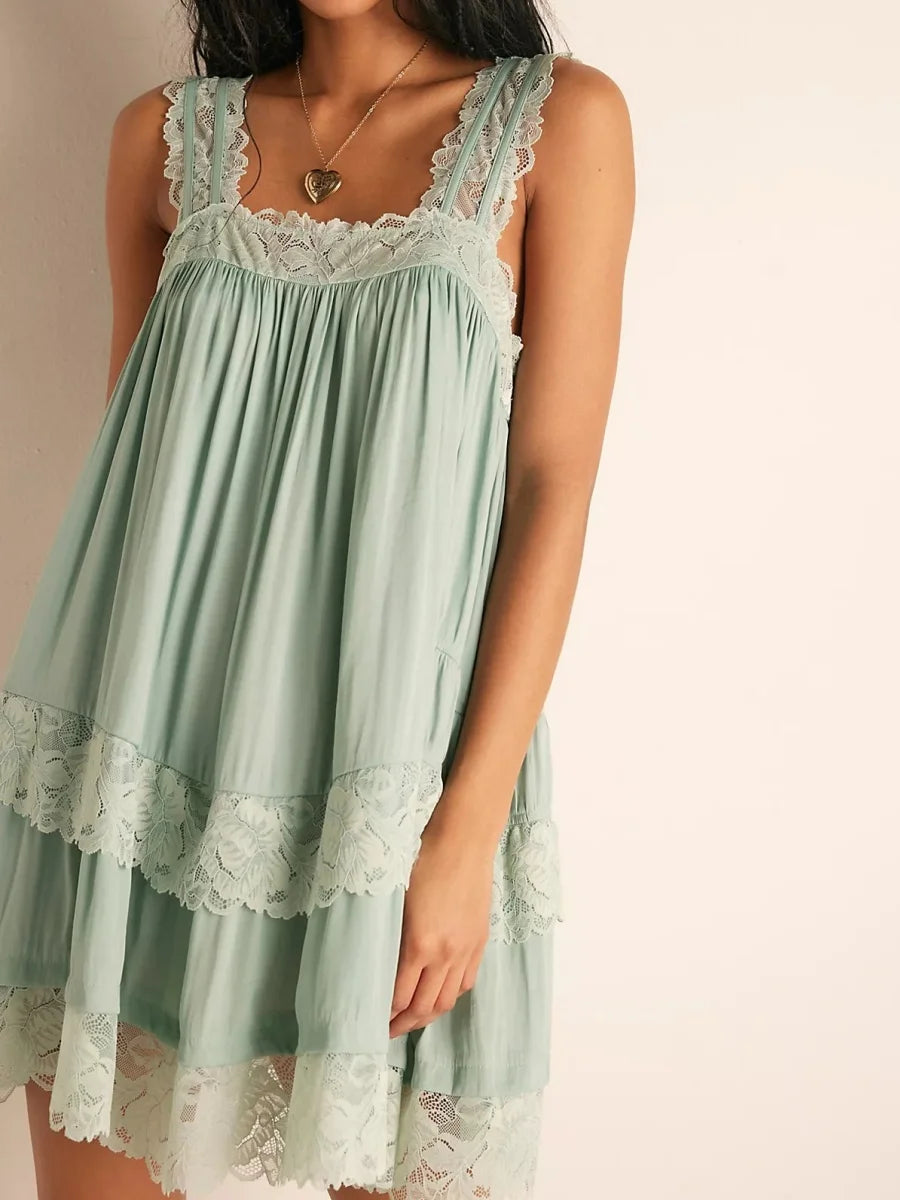 Floral Lace-Trim Babydoll Dress | Women's Ruffle Mesh Mini Dress