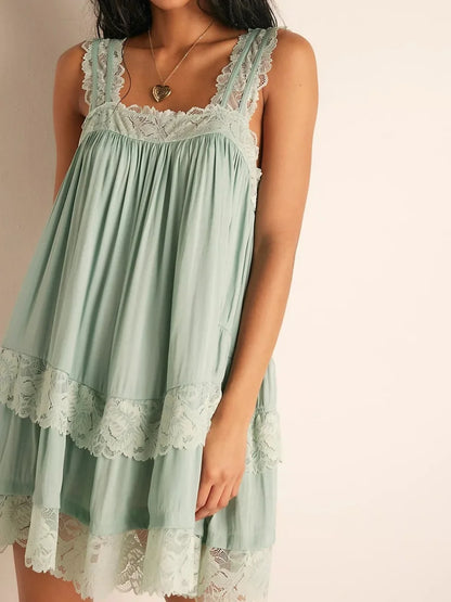 Floral Lace-Trim Babydoll Dress | Women's Ruffle Mesh Mini Dress