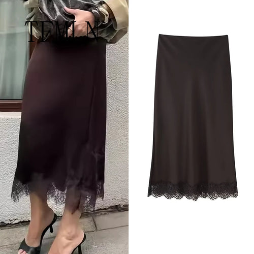 Satin & Lace Wrap Midi Skirt | Women's Elegant Half Skirt
