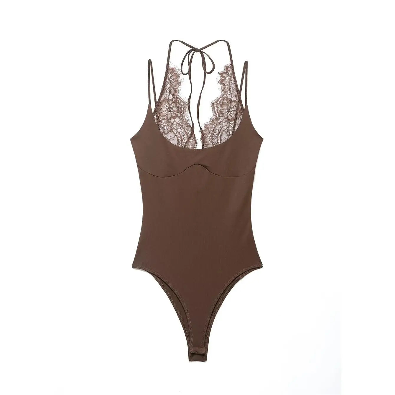 Lace-Panel Backless Sling Bodysuit | Women's Sleeveless Fitted Top