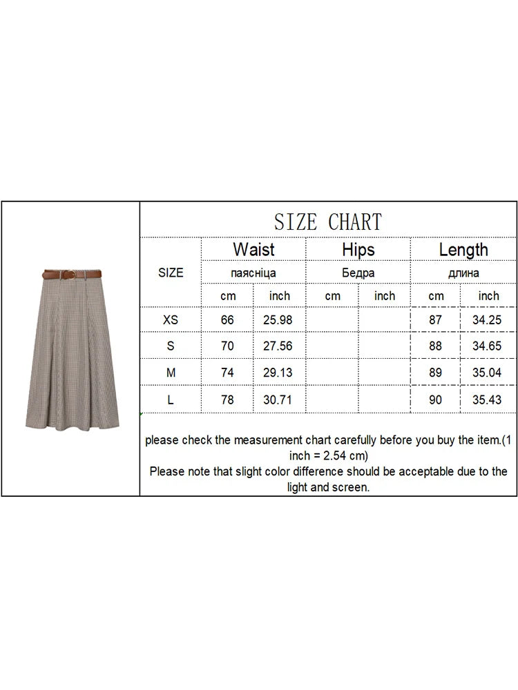 Houndstooth A-Line Midi Skirt | Women's Belted Side-Zip Plaid Skirt