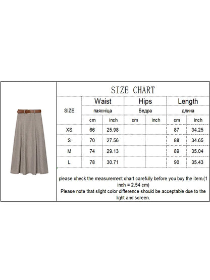 Houndstooth A-Line Midi Skirt | Women's Belted Side-Zip Plaid Skirt