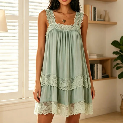 Floral Lace-Trim Babydoll Dress | Women's Ruffle Mesh Mini Dress