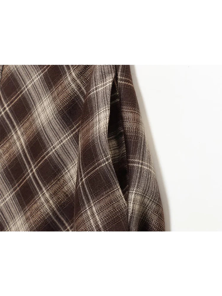 Plaid A-Line Midi Skirt | Women's Vintage Umbrella Skirt with Pockets
