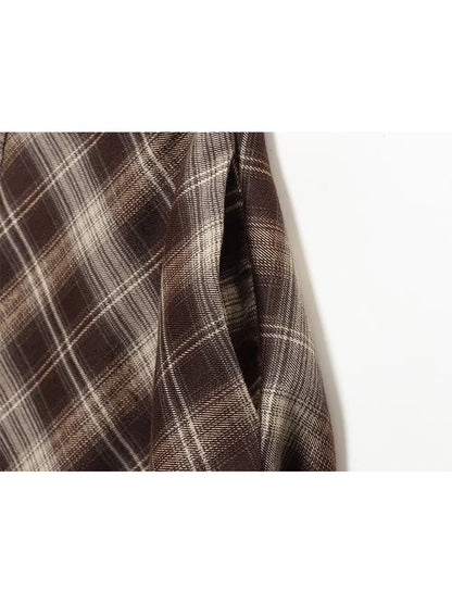 Plaid A-Line Midi Skirt | Women's Vintage Umbrella Skirt with Pockets