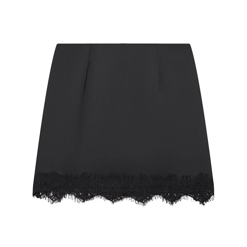 Lace A-Line Mini Skirt | Women's Pleated High-Waist Short Skirt