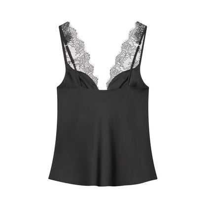 Lace-Panel Deep-V Cami Top | Women's Sleeveless Sling Casualwear