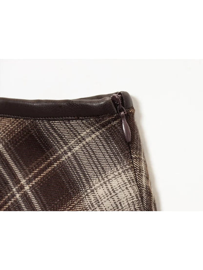Plaid A-Line Midi Skirt | Women's Vintage Umbrella Skirt with Pockets