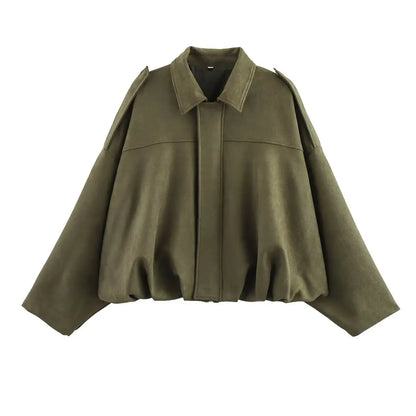 Suede Oversized Bomber Jacket | Women's Zip-Front Casual Outerwear