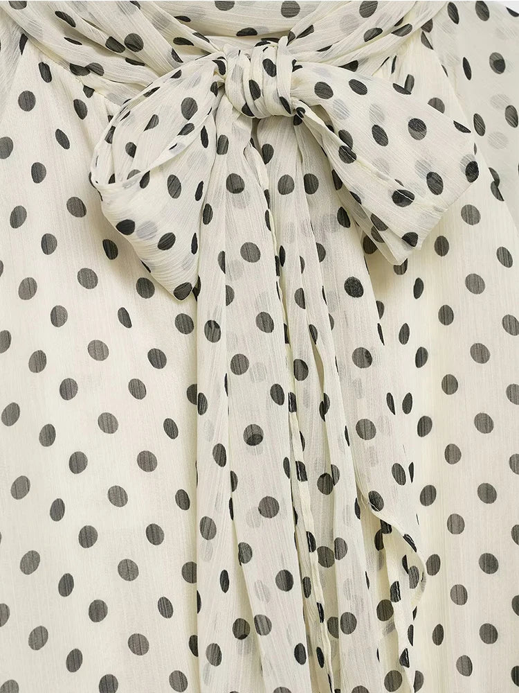 Bow-Collar Polka Dot Blouse | Women's Loose Long-Sleeve Shirt