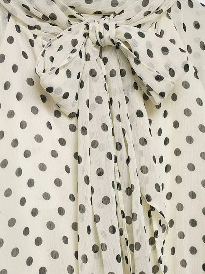Bow-Collar Polka Dot Blouse | Women's Loose Long-Sleeve Shirt