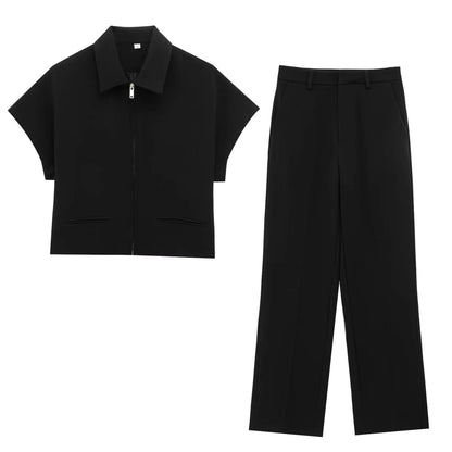 Zip-Front Blazer & Wide-Leg Trousers Set | Women's Summer Two-Piece Co-ord
