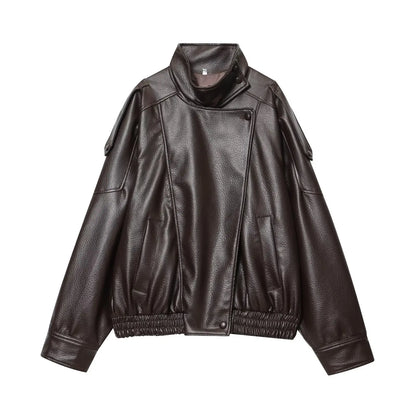 Oversized Faux Leather Biker Jacket | Women's Autumn-Winter Outerwear