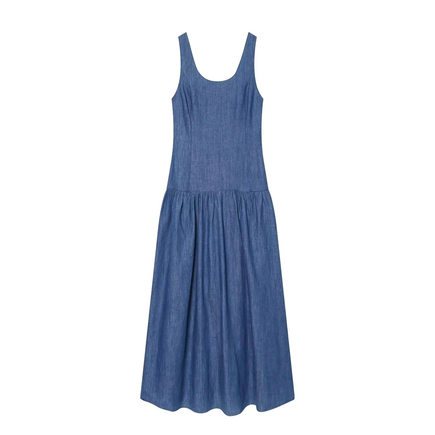 Denim Sleeveless Midi Dress | Women's Slim-Fit A-Line Slip Dress
