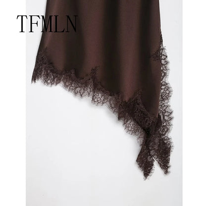 Lace-Splice Asymmetric Sleeveless Dress | Women's Slim Backless Occasion Dress