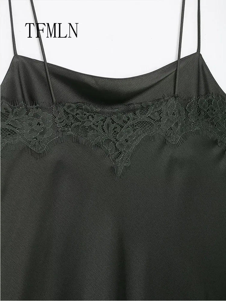 Lace-Trim Pleated Strap Dress | Women's Asymmetric Sleeveless Occasion Dress