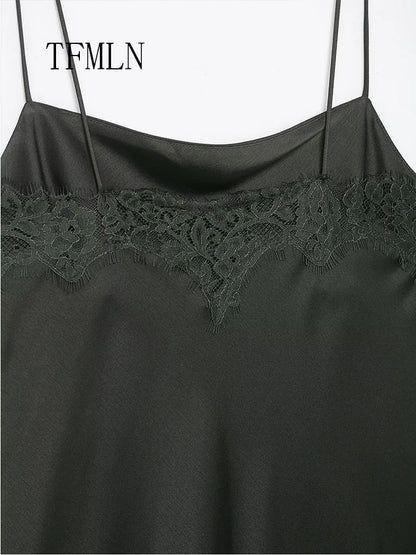 Lace-Trim Pleated Strap Dress | Women's Asymmetric Sleeveless Occasion Dress