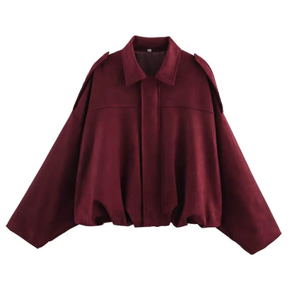 Suede Oversized Bomber Jacket | Women's Zip-Front Casual Outerwear