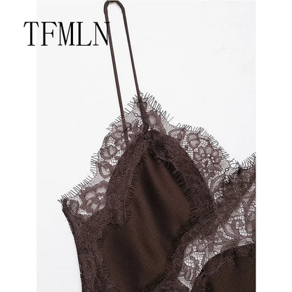 Lace-Splice Asymmetric Sleeveless Dress | Women's Slim Backless Occasion Dress