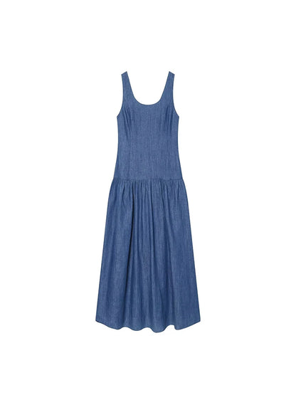 Denim Sleeveless Midi Dress | Women's Slim-Fit A-Line Slip Dress