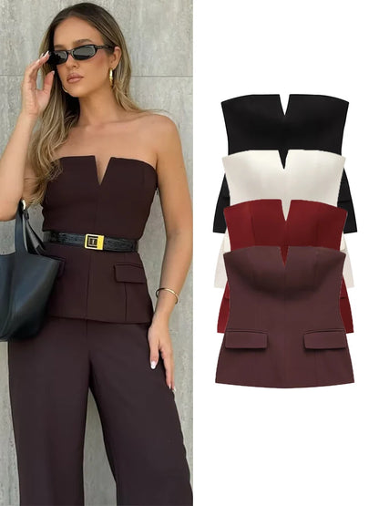 Sleeveless Strapless Crop Top | Women's Solid Office-Ready Tube Top