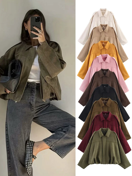 Suede Oversized Bomber Jacket | Women's Zip-Front Casual Outerwear