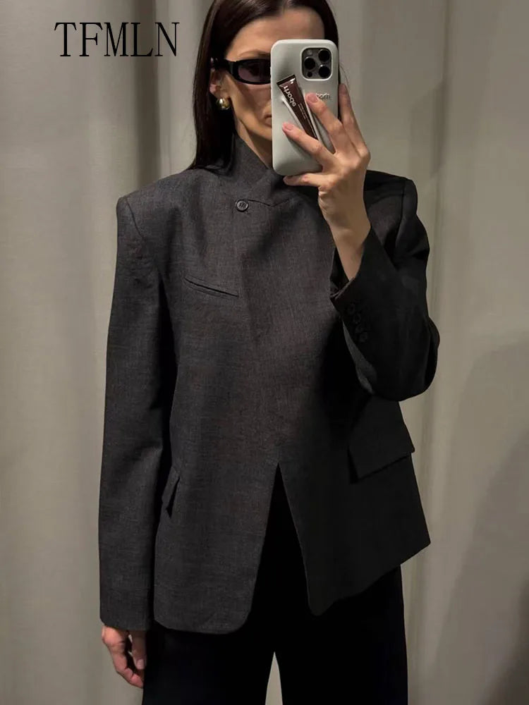 Stand-Collar Single-Button Blazer | Women's Relaxed Tailored Outerwear