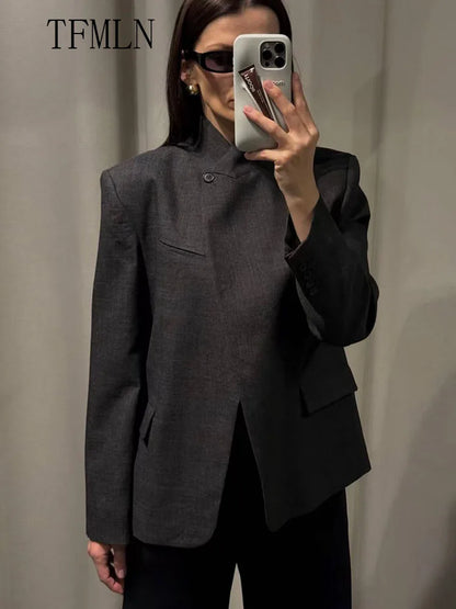 Stand-Collar Single-Button Blazer | Women's Relaxed Tailored Outerwear