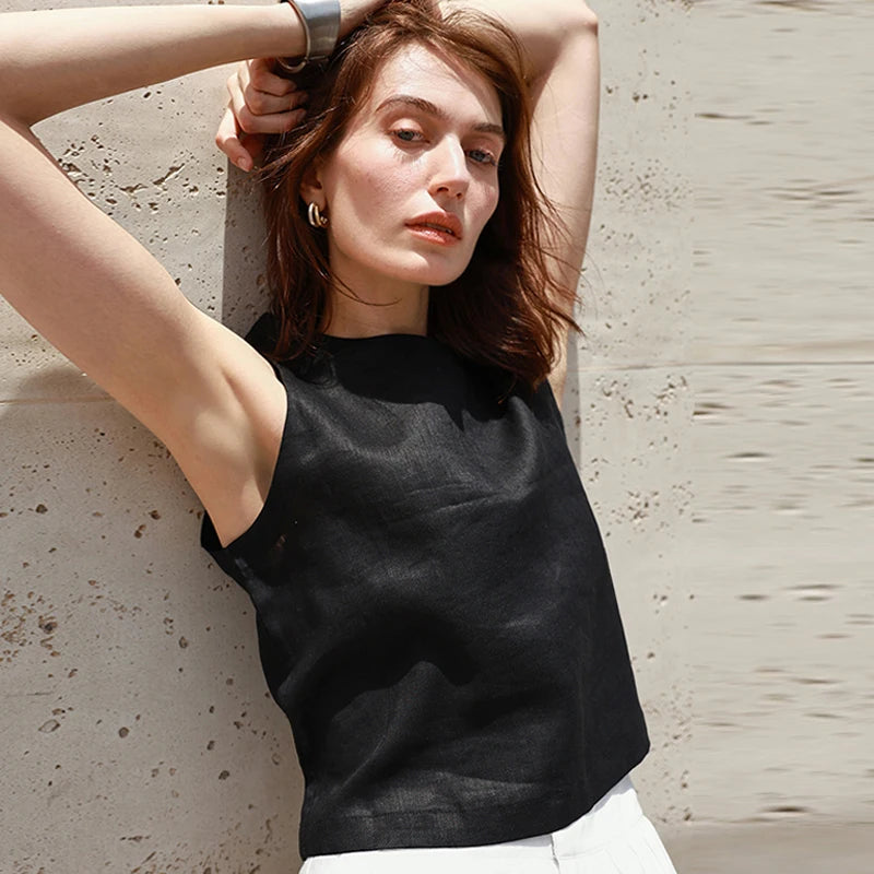 Reversible Linen Crop Tank | Women's Two-Way Sleeveless Top
