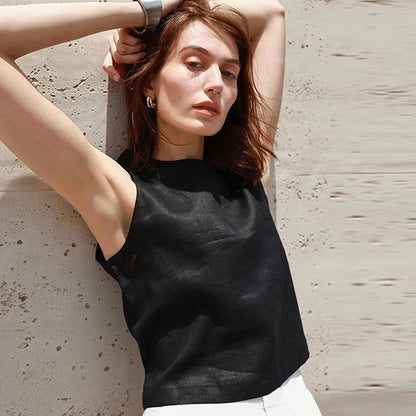 Reversible Linen Crop Tank | Women's Two-Way Sleeveless Top