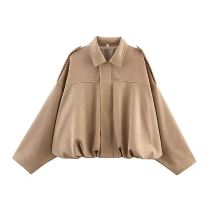 Suede Oversized Bomber Jacket | Women's Zip-Front Casual Outerwear
