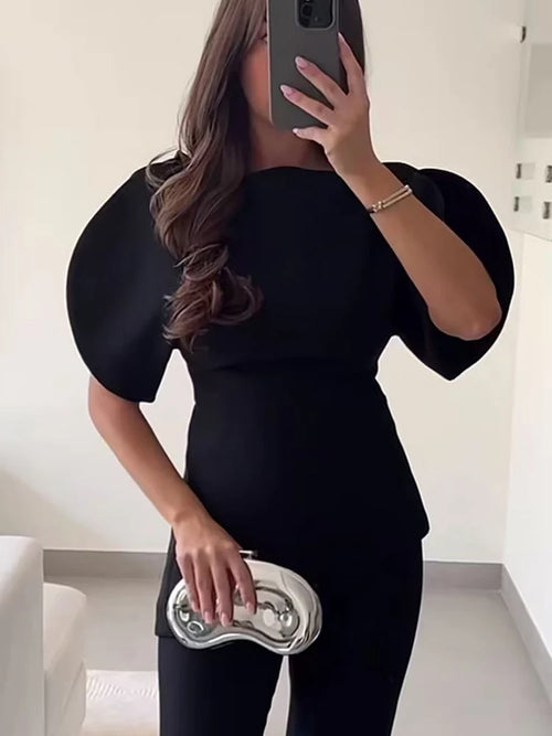 Puff-Sleeve Asymmetric Hem Blouse | Women's Short-Sleeve Summer Top