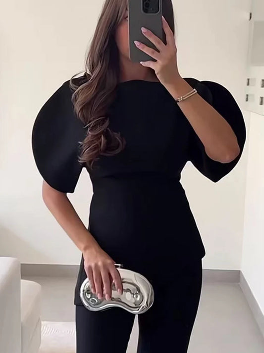 Puff-Sleeve Asymmetric Hem Blouse | Women's Short-Sleeve Summer Top