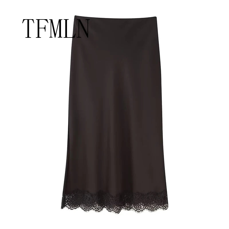 Satin & Lace Wrap Midi Skirt | Women's Elegant Half Skirt