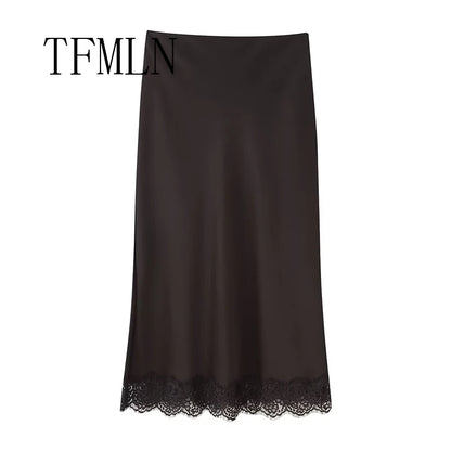 Satin & Lace Wrap Midi Skirt | Women's Elegant Half Skirt