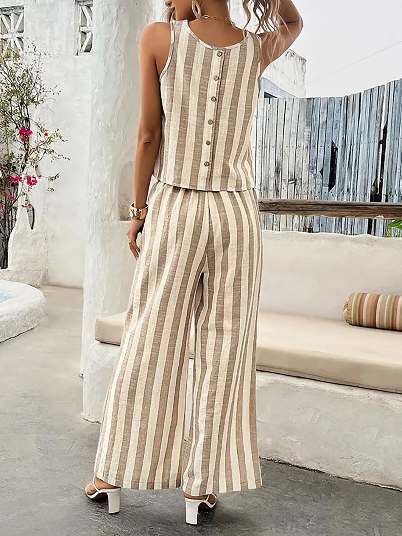 Striped Vest & Wide-Leg Trouser Set | Women's Two-Piece Loose Outfit