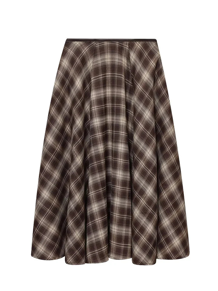 Plaid A-Line Midi Skirt | Women's Vintage Umbrella Skirt with Pockets