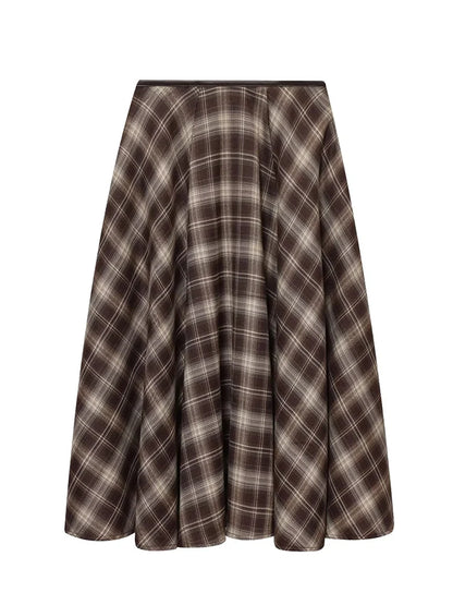 Plaid A-Line Midi Skirt | Women's Vintage Umbrella Skirt with Pockets