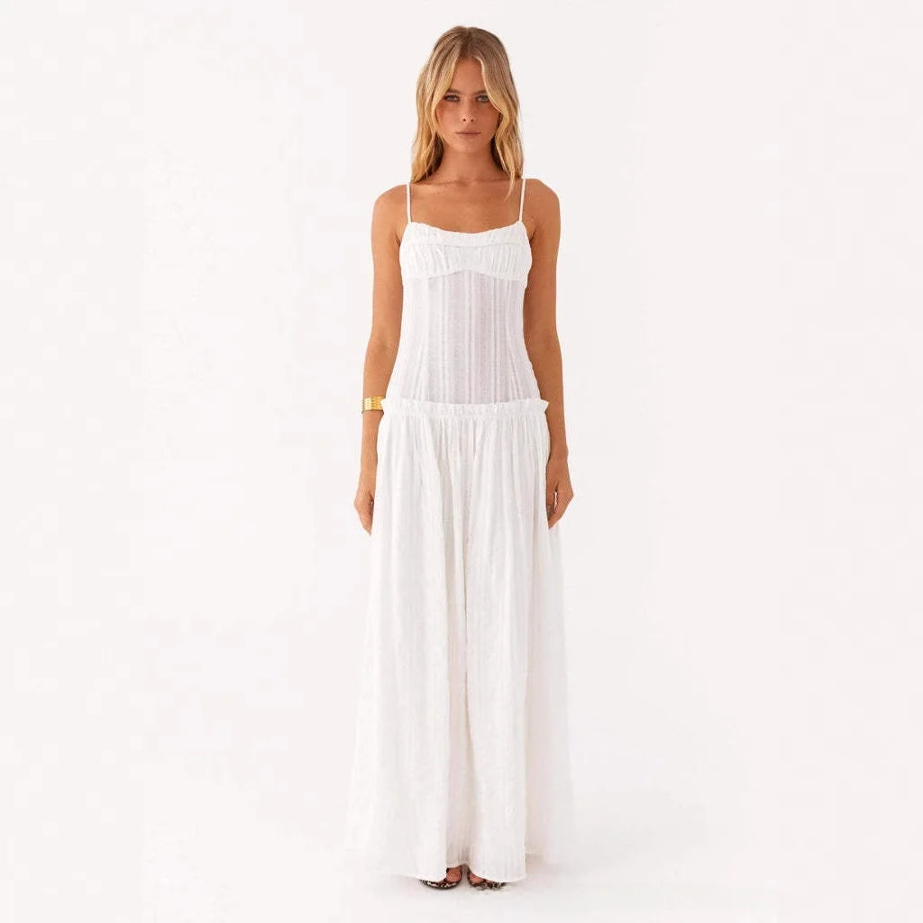 Strappy A-Line Slip Dress | Women's Long Solid Summer Dress