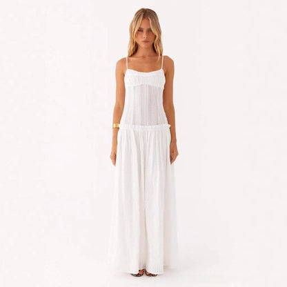 Strappy A-Line Slip Dress | Women's Long Solid Summer Dress